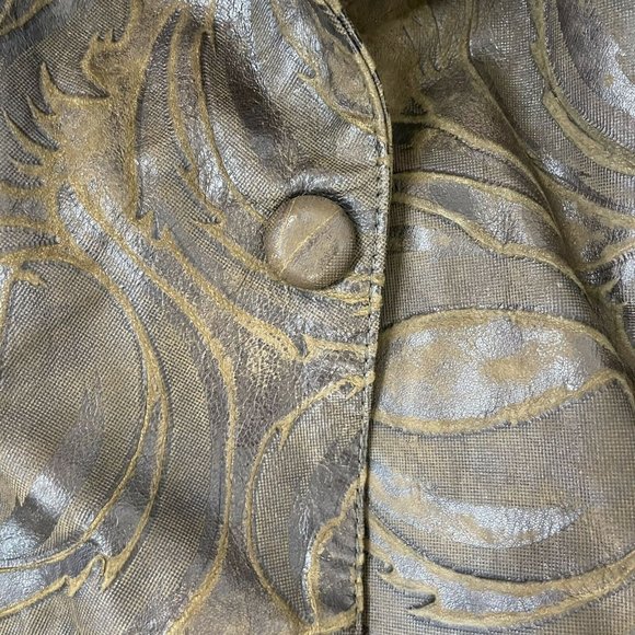 Northern Lights Bloomingdale's Fox Fur Collar Tooled Leather Jacket Small - Picture 10 of 10